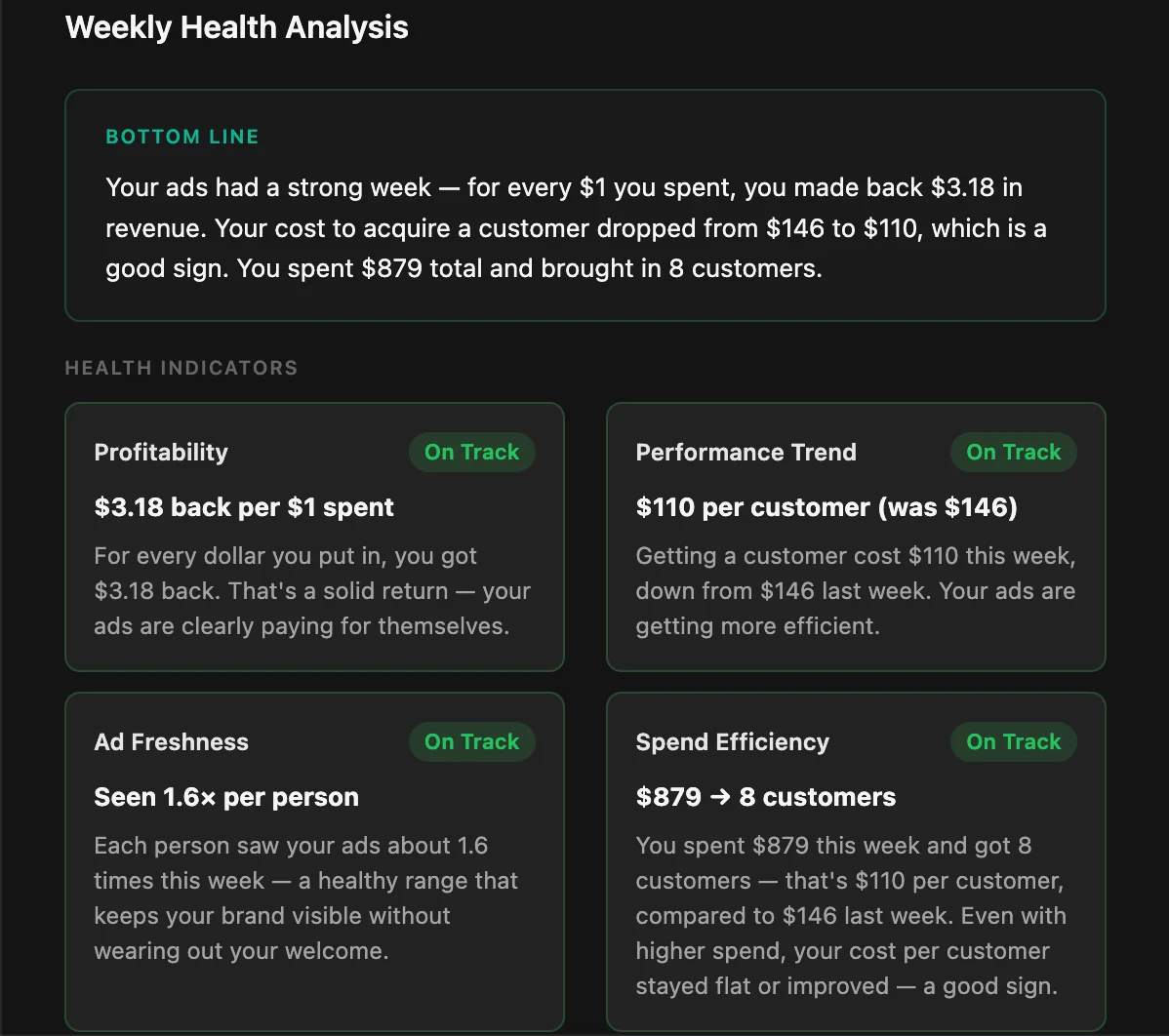 Digital Ad Monitor weekly health analysis report